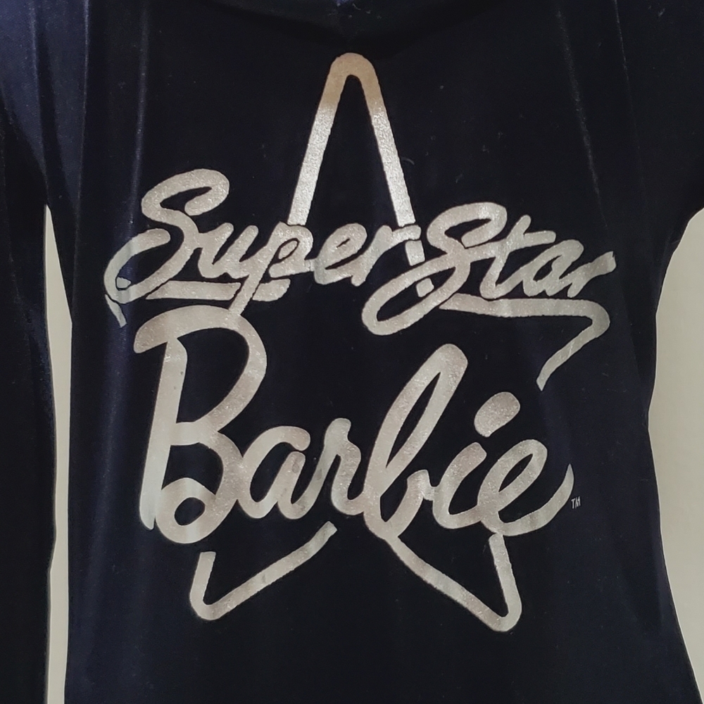 Rare Retro Barbie Loves Splash Silver Superstar Barbie Dark Indigo Velvet Hoodie - Picture 14 of 15